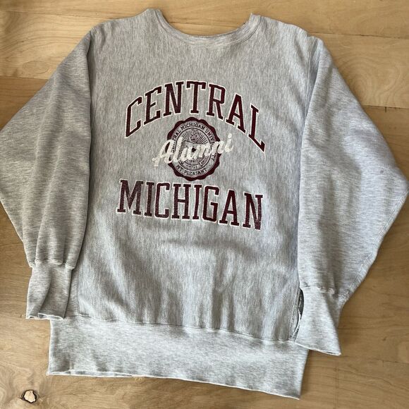 Vintage Central Michigan Sweatshirt XL Gray 90s Champion Reverse Weave Pullover - Picture 10 of 10